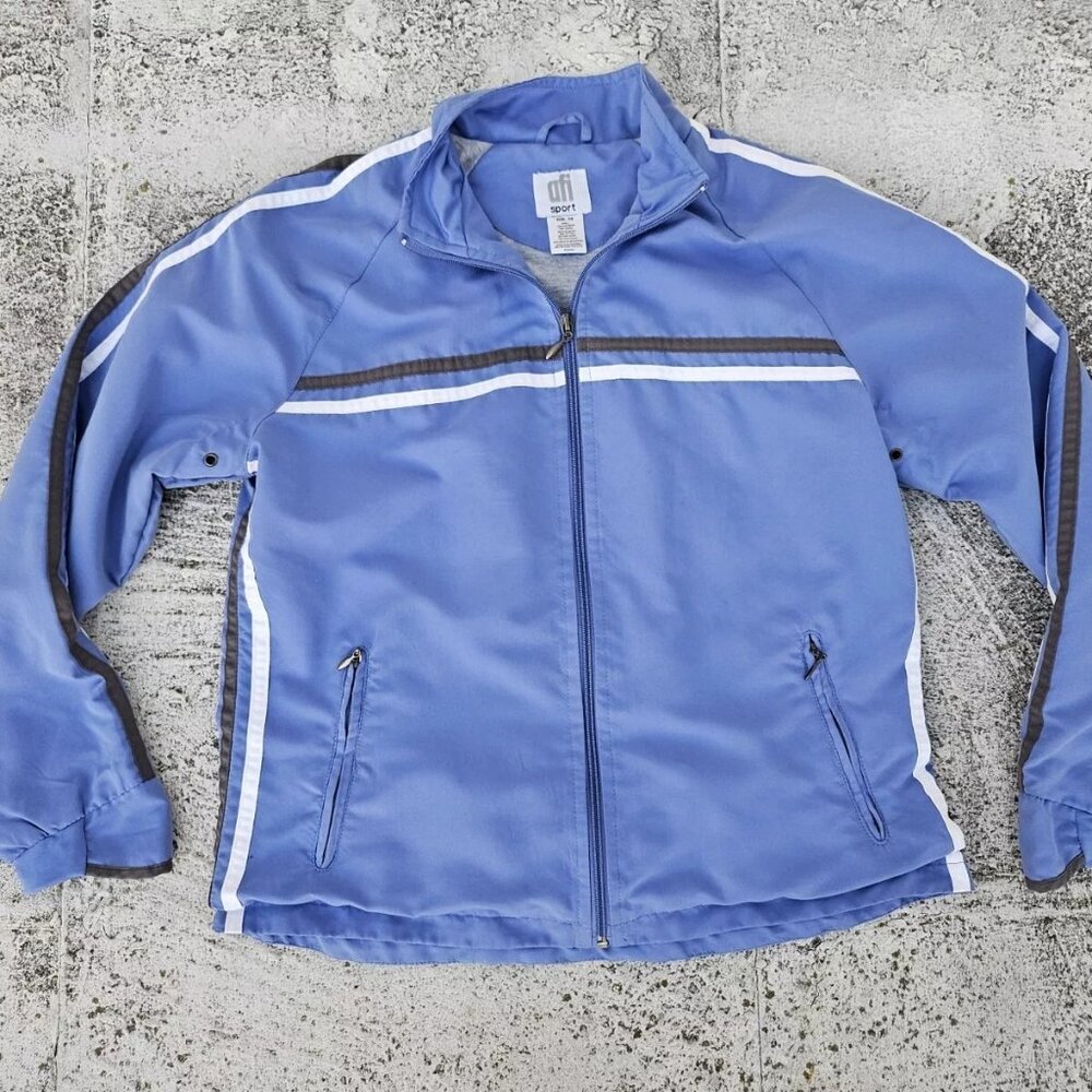 afi Sport Women Jacket Light Weight Blue Zip Up Long Sleeve Coat Size PS Petite